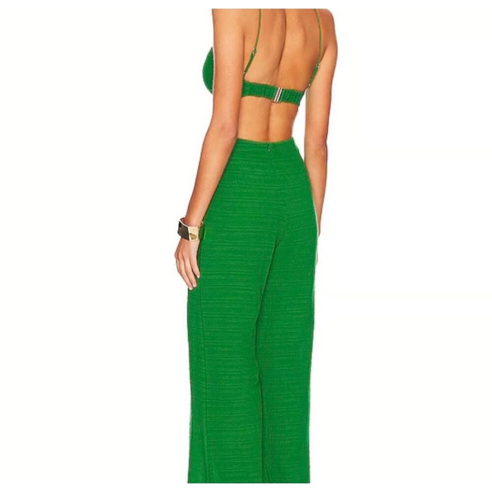 RUMER The Label Amoura Green Cutout Jumpsuit M NWT Wide Leg Emerald O-Ring - Picture 4 of 15